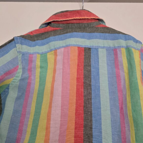 GAP Kids Boys Short Sleeve Button Shirt Colorful Stripes Linen Blend Size S 6-7 - Picture 4 of 6